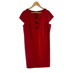 Ann Taylor Red Virgin Wool Knit Sheath Dress w/Pockets Size 12 Lined Classic